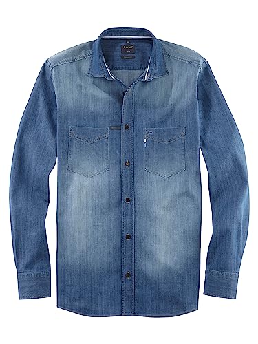 OLYMP Herren Freizeithemd Langarm Casual,Uni,Regular fit,Kent-Kragen,blau 15,XXL von OLYMP