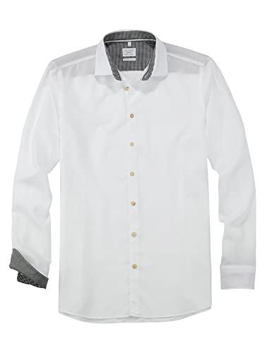 OLYMP Herren Freizeithemd Langarm Level Five Smart Casual,Dyewasher Weaving,Body fit,Kent-Kragen,Off White 01,XL von OLYMP