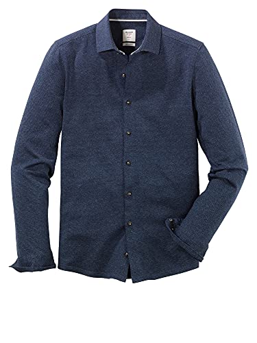OLYMP Herren Freizeithemd Langarm Level Five Smart Casual,Jacquard Jersey,Body fit,Kent-Kragen,Marine 18,XXL von OLYMP
