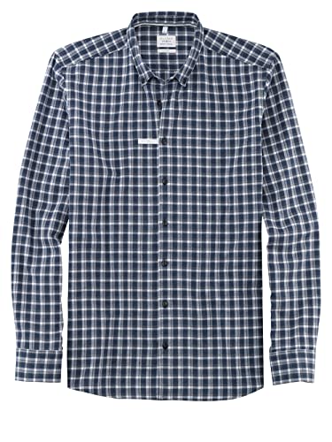 OLYMP Herren Freizeithemd Langarm Level Five Smart Casual,Kariert,Body fit,Button-Down-Kragen,Marine 18,M von OLYMP