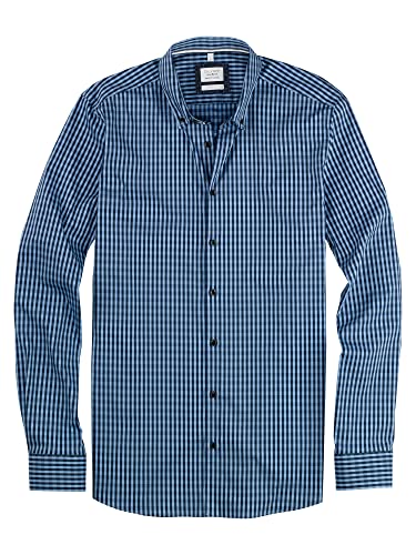 OLYMP Herren Freizeithemd Langarm Level Five Smart Casual,Vichy Karo,Body fit,Button-Down-Kragen,Marine 18,M von OLYMP