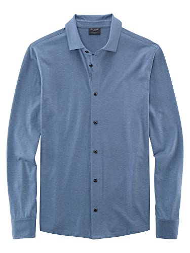 OLYMP Herren Freizeithemd Langarm Polo,Uni,modern fit,Rauchblau 13,L von OLYMP