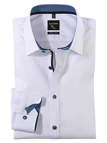 OLYMP Herren Hemd No. 6 Super Slim Fit Langarm | Urban Kent mit Besatz | Weiß Gr. 43 von OLYMP