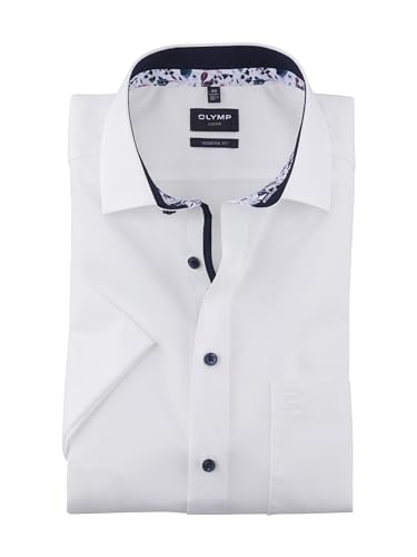 OLYMP Herren Oberhemd Kurzarm Luxor,Einfarbig,modern fit,Global Kent,Weiss 00,43 von OLYMP