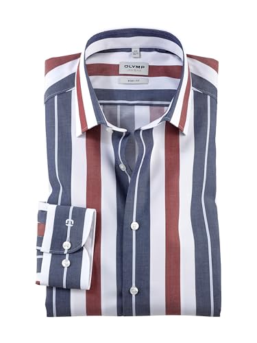 OLYMP Herren Oberhemd Langarm Level Five,Block Streifen,Level 5,21 New York Kent-2,dunkelrot 39,42 von OLYMP