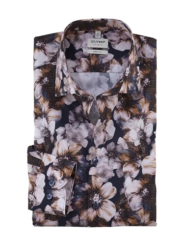 OLYMP Herren Oberhemd Langarm Level Five,Digitaldruck auf Uni,366 Level 5 Body fit (15.05.2015 - F16),21 New York Kent-2,Marine 18,44 von OLYMP