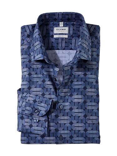 OLYMP Herren Oberhemd Langarm Level Five,Digitaldruck auf Uni,Body fit,Modern Kent,Marine 18,42 von OLYMP