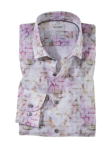 OLYMP Herren Oberhemd Langarm Level Five,Digitaldruck auf Uni,Body fit,Modern Kent,Rose 30,38 von OLYMP