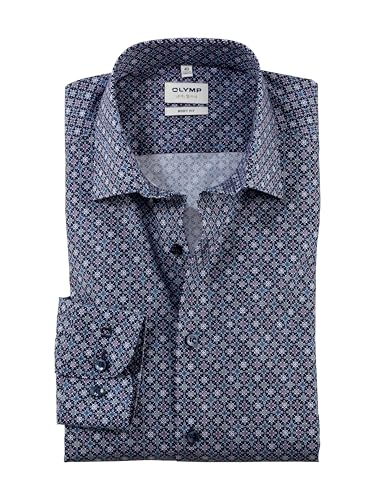 OLYMP Herren Oberhemd Langarm Level Five,Digitaldruck auf Uni,Level 5,21 New York Kent-2,Marine 18,42 von OLYMP