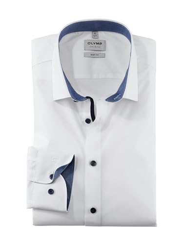 OLYMP Herren Oberhemd Langarm Level Five,Einfarbig,Body fit,New York Kent-2,Weiss 00,38 von OLYMP