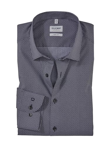 OLYMP Herren Oberhemd Langarm Level Five,Rotationsdruck,Body fit,New York Kent-2,schwarz 68,38 von OLYMP