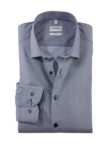 OLYMP Herren Oberhemd Langarm Level Five,Rotationsdruck auf Uni,Level 5,22 Modern Kent,Marine 18,44 von OLYMP