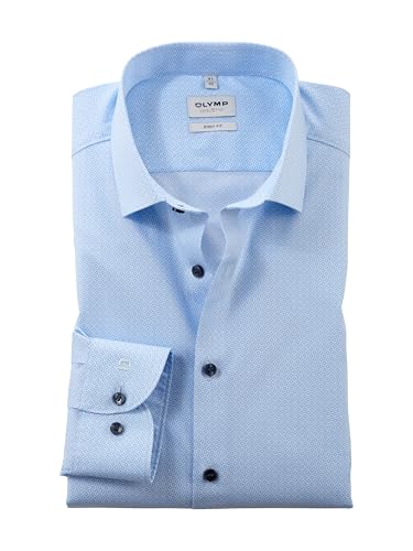 OLYMP Herren Oberhemd Langarm Level Five,Rotationsdruck auf Uni,Level 5,22 Modern Kent,bleu 11,38 von OLYMP
