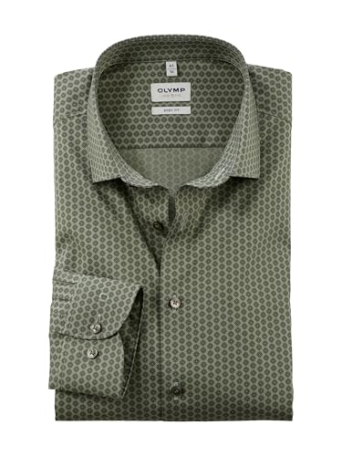 OLYMP Herren Oberhemd Langarm Level Five,Rotationsdruck auf Uni,Level 5,22 Modern Kent,kitt 75,44 von OLYMP