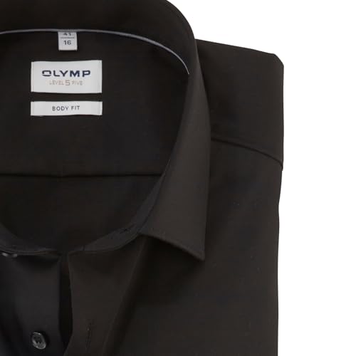 OLYMP Herren Oberhemd Langarm Level Five,Satin,366 Level 5 Body fit (15.05.2015 - F16),21 New York Kent-2,schwarz 68,40 von OLYMP