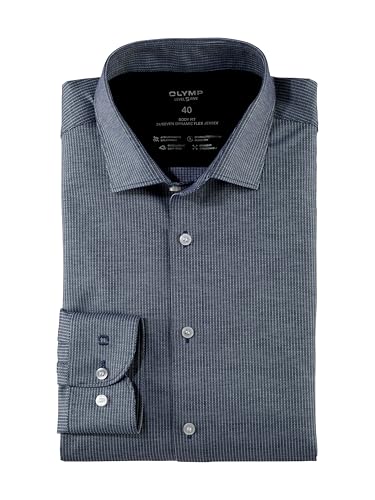 OLYMP Herren Oberhemd Langarm Level Five 24/Seven,Faux Uni,24/7 - Level 5,22 Modern Kent,Marine 18,44 von OLYMP
