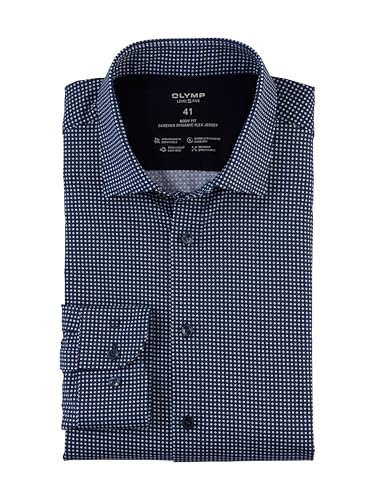 OLYMP Herren Oberhemd Langarm Level Five 24/Seven,Rotationsprint auf Jersey,24/7 - Level 5,18 New York Kent,Marine 18,38 von OLYMP