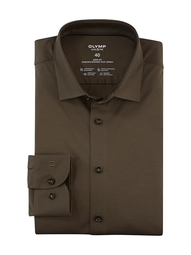 OLYMP Herren Oberhemd Langarm Level Five 24/Seven,Single Jersey,24/7 - Level 5,18 New York Kent,Schlamm 25,38 von OLYMP