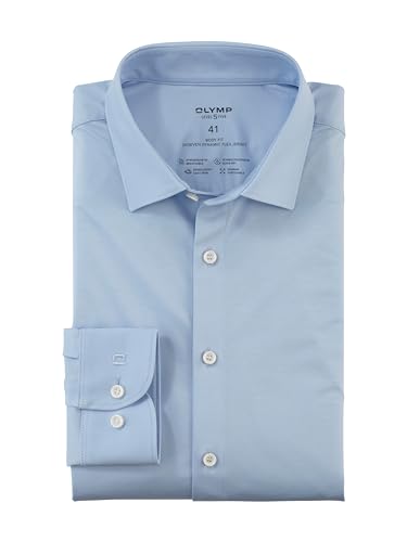 OLYMP Herren Oberhemd Langarm Level Five 24/Seven,Single Jersey,Body fit,New York Kent,hellblau 10,42 von OLYMP