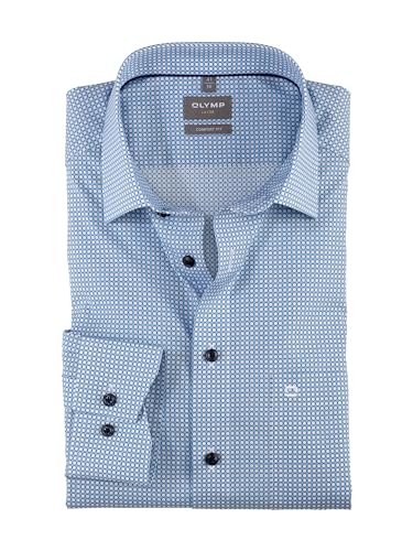 OLYMP Herren Oberhemd Langarm Luxor,Digitaldruck auf Uni,Comfort fit,New Kent,bleu 11,46 von OLYMP