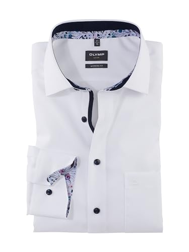 OLYMP Herren Oberhemd Langarm Luxor,Einfarbig,modern fit,Global Kent,Weiss 00,48 von OLYMP