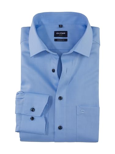 OLYMP Herren Oberhemd Langarm Luxor,Einfarbig,modern fit,Global Kent,bleu 11,44 von OLYMP