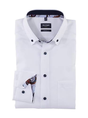 OLYMP Herren Oberhemd Langarm Luxor,Pin Point,modern fit,Button-Down-Kragen,Weiss 00,41 von OLYMP