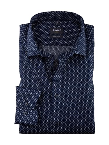 OLYMP Herren Oberhemd Langarm Luxor,Rotationsdruck,modern fit,Global Kent,Marine 18,44 von OLYMP