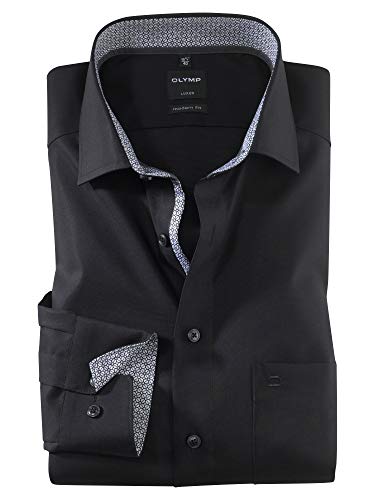 OLYMP Herren Oberhemd Langarm Luxor,Uni,modern fit,Global Kent,Schwarz 68,46 von OLYMP