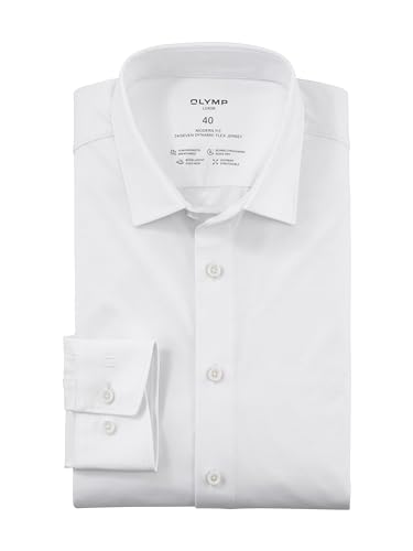 OLYMP Herren Oberhemd Langarm Luxor 24/Seven,Single Jersey,modern fit,New Kent,Weiss 00,42 von OLYMP