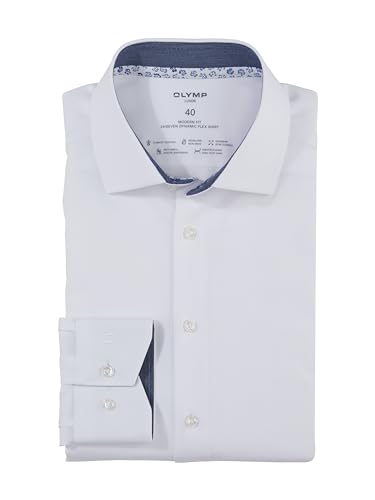 OLYMP Herren Oberhemd Langarm Luxor 24/Seven,Twill,modern fit,Global Kent,Weiss 00,40 von OLYMP