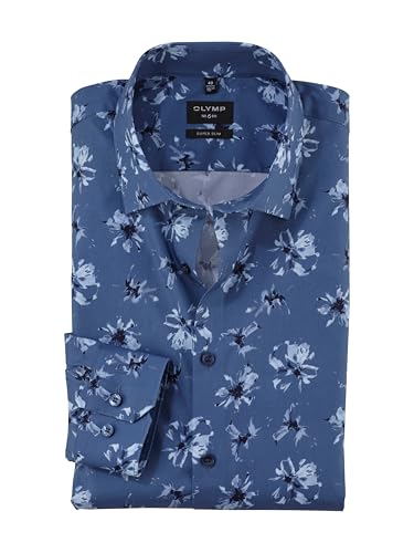 OLYMP Herren Oberhemd Langarm No. Six,Digitaldruck auf Uni,375 No 6 six - super Slim (H16),21 New York Kent-2,Rauchblau 13,41 von OLYMP