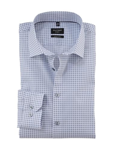 OLYMP Herren Oberhemd Langarm No. Six,Digitaldruck auf Uni,375 No 6 six - super Slim (H16),21 New York Kent-2,Weiss 00,44 von OLYMP