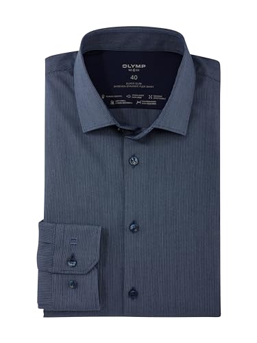 OLYMP Herren Oberhemd Langarm No. Six,Digitaldruck auf Uni,super Slim,Modern Kent,bleu 11,40 von OLYMP