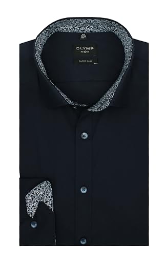 OLYMP Herren Oberhemd Langarm No. Six Super Slim | Uni Dunkelblau | Modern Kent Gr. 39 von OLYMP