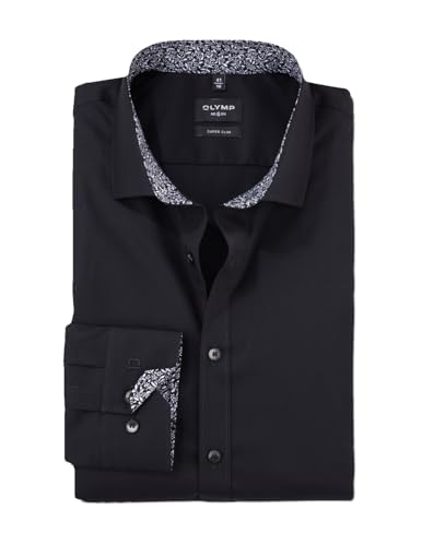 OLYMP Herren Oberhemd Langarm No. Six Super Slim | Uni Schwarz | Modern Kent Gr. 42 von OLYMP