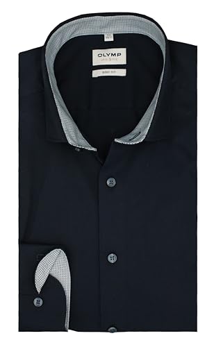 OLYMP Herren Oberhemd Level Five Body Fit | Extra Langer Arm 69 cm | Uni Dunkelblau | Modern Kent Gr. 43 von OLYMP