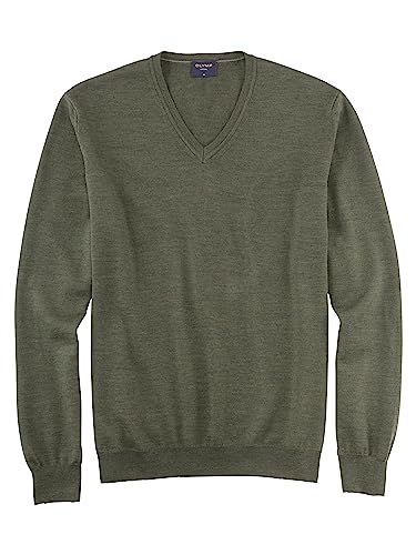 OLYMP Herren Pullover V-Ausschnitt Casual Strick,Uni,Regular fit,Oliv 47,4XL von OLYMP