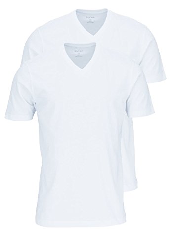 OLYMP Herren T-Shirt Doppelpack V-Ausschnitt- Weiß, S von OLYMP