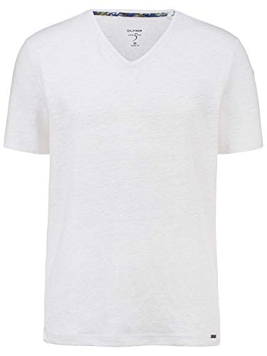 OLYMP Herren T-Shirt V-Ausschnitt Level Five Casual T-Shirt,Einfarbig,Body fit,Off White 01,S von OLYMP