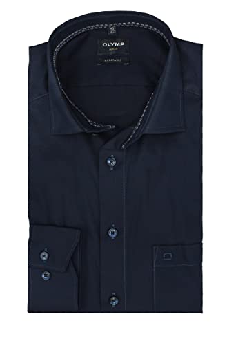 OLYMP Herrenhemd |Modern Fit | Langarm 64 cm | | Blau strukturiert | Global Kent Kragen Gr. 40 von OLYMP