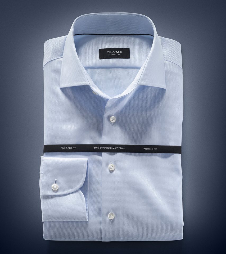 OLYMP Langarmhemd Hemd in Broken-Diagonal-Struktur - Talliert von OLYMP