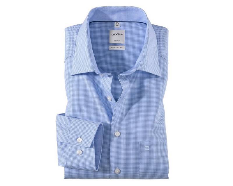 OLYMP Langarmhemd XXL Olymp Langarmhemd hellblau-weiß kariert bügelfrei von OLYMP