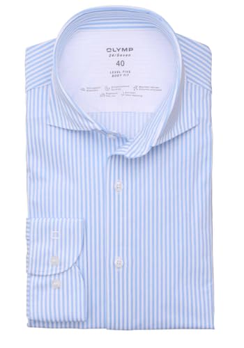 OLYMP Level Five 24/Seven Body fit Hemd Langarm Jersey Streifen hellblau Größe 42 von OLYMP