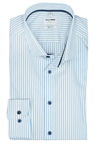 OLYMP Level Five Body Fit Herren Businesshemd | Blau Weiß gestreift| Royal Kent Kragen Gr. 40 von OLYMP