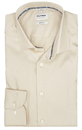 OLYMP Level Five Body Fit Herren Businesshemd | Muster Beige | Global Kent Kragen Gr. 40 von OLYMP