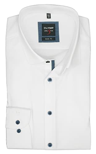 OLYMP Level Five Body Fit Herren Businesshemd | Uni Weiß | Royal Kent Kragen Gr. 46 von OLYMP