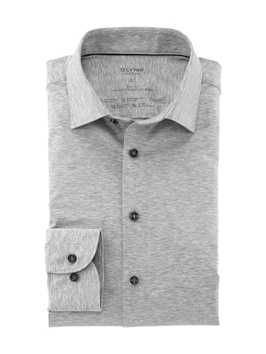 OLYMP Herren Businesshemd Langarm Level.Five.Body.fit,Single Jersey,Body fit,New York Kent,Silbergrau 63,38 von OLYMP