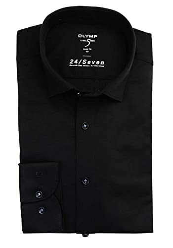 OLYMP Level Five Body fit Hemd 24 / Seven extra Langer Arm Jersey Stretch schwarz Größe 42 von OLYMP