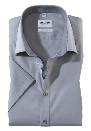 OLYMP Level Five Body fit Hemd Halbarm Chambray Silber Größe 44 von OLYMP